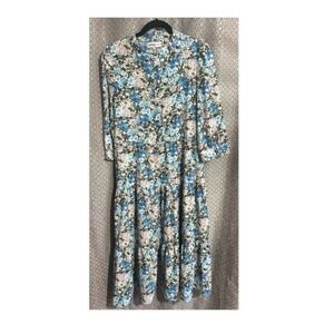 LOLLYS LAUNDRY Copenhagen 3 tiered ruffle maxi bohemian floral blue dress sz S